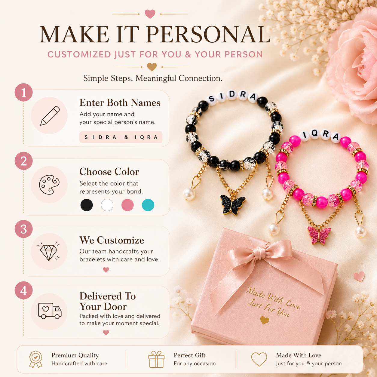 Buy 1 Get 1 FREE Personalized Name Bracelets | Giftforher.store
